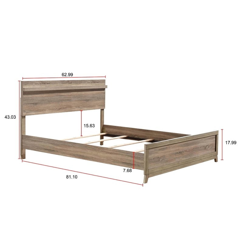 Tily Queen Size Bed w Panel Footboard- Natural Brown Wood Veneers