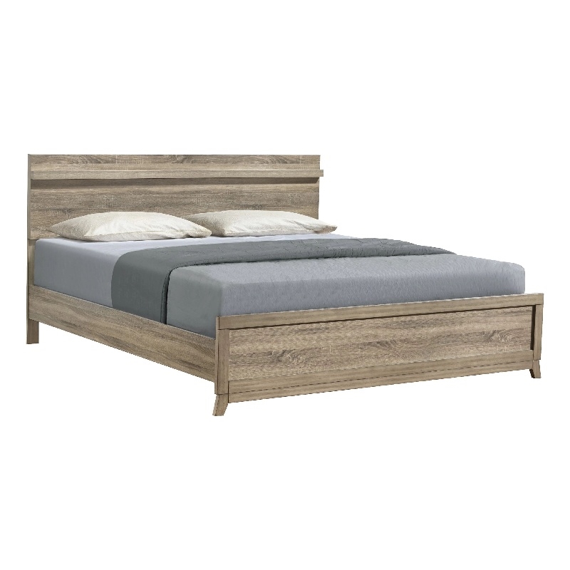 Tily Queen Size Bed w Panel Footboard- Natural Brown Wood Veneers