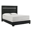 Geny Queen Size Bed w Channel Tufted Headboard- Silver Trim- Black