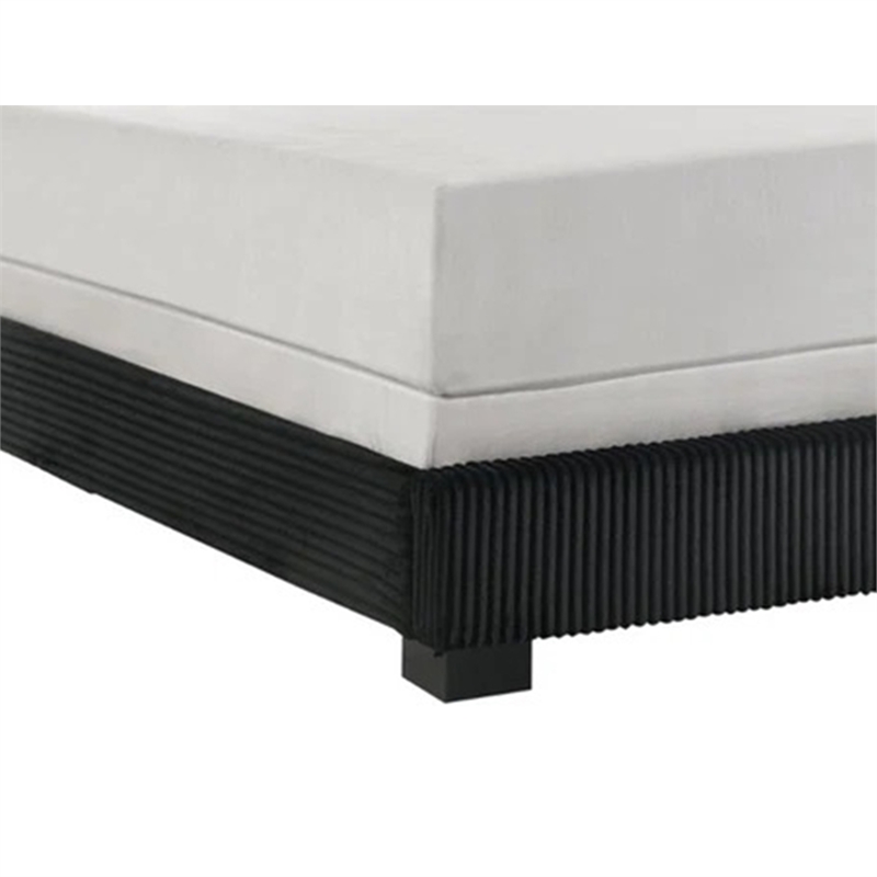 Geny Queen Size Bed w Channel Tufted Headboard- Silver Trim- Black