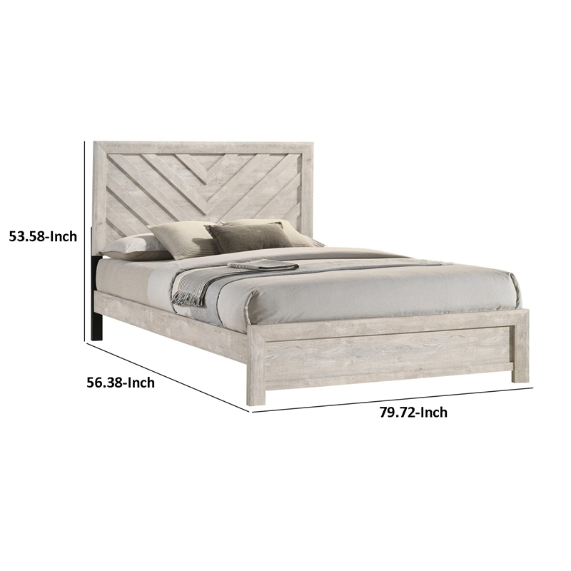 Velz Full Size Bed w Chevron Patterned Headboard- Beige Wood Finish