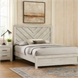 Velz Full Size Bed w Chevron Patterned Headboard- Beige Wood Finish