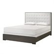 Hez Full Size Bed- Cream White Tufted Headboard Upholstery- Dark Brown