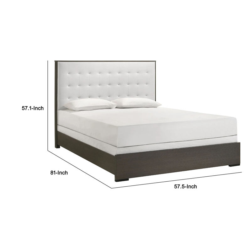 Hez Full Size Bed- Cream White Tufted Headboard Upholstery- Dark Brown
