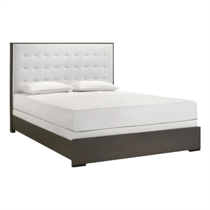 Hez Full Size Bed- Cream White Tufted Headboard Upholstery- Dark Brown