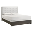 Hez Full Size Bed- Cream White Tufted Headboard Upholstery- Dark Brown