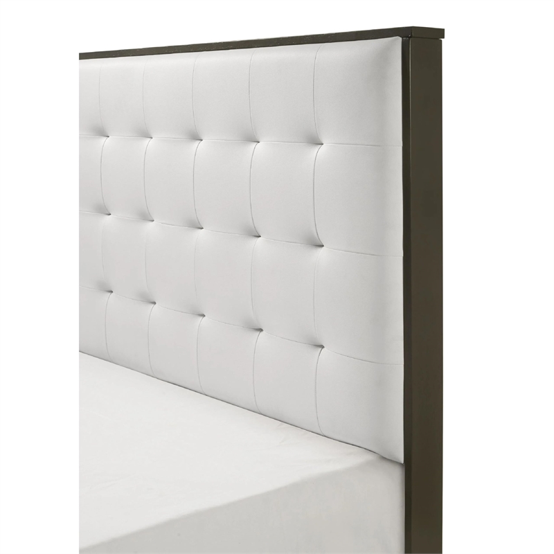 Hez King Size Bed- Tufted Cream White Headboard Upholstery- Dark Brown