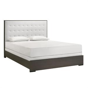 Hez King Size Bed- Tufted Cream White Headboard Upholstery- Dark Brown