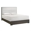 Hez Queen Size Bed- Tufted Cream White Headboard Upholstery- Dark Brown