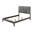 Deny Queen Size Bed w Pattern Headboard- Tapered Front Legs- Metallic Gray