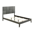 Deny Queen Size Bed w Pattern Headboard- Tapered Front Legs- Metallic Gray