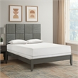 Deny Queen Size Bed w Pattern Headboard- Tapered Front Legs- Metallic Gray