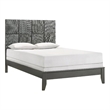 Deny Queen Size Bed w Pattern Headboard- Tapered Front Legs- Metallic Gray