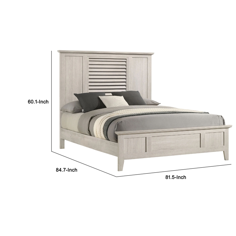 Sary King Size Bed w Tall Louvered Headboard- Tapered Front Legs- Off White