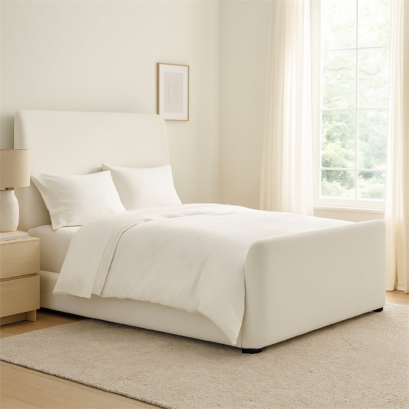 Zuo Contemporary King Size Bed- Contoured Tall White Padded Upholstery