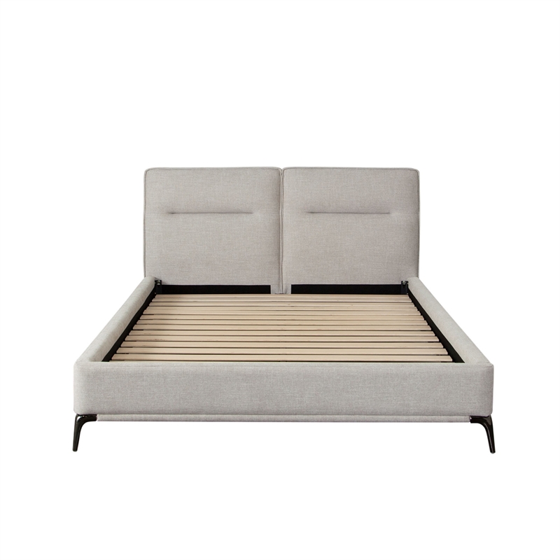 Lomp Low Queen Bed- Padded Tufted Mist Sand Brown Polyester Upholstery