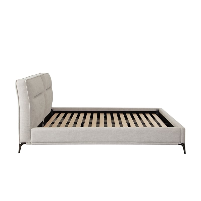 Lomp Low Queen Bed- Padded Tufted Mist Sand Brown Polyester Upholstery