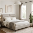 Lomp Low Queen Bed- Padded Tufted Mist Sand Brown Polyester Upholstery