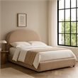 Feny Queen Size Bed w Arch Headboard- Camel Brown Velvet Upholstery