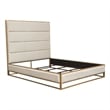 Chek King Size Bed w Channel Tufted Upholstery- Sand Brown- Gold Metal