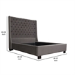 Zoa King Size Bed w Tufted Headboard- Smoke Gray Velvet Upholstery