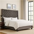 Zoa King Size Bed w Tufted Headboard- Smoke Gray Velvet Upholstery