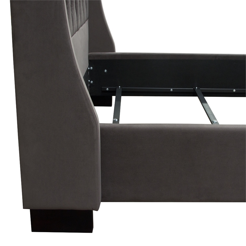 Zoa King Size Bed w Tufted Headboard- Smoke Gray Velvet Upholstery