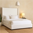 Boa Queen Size Bed w Vintage Wing Headboard- White Linen Upholstery