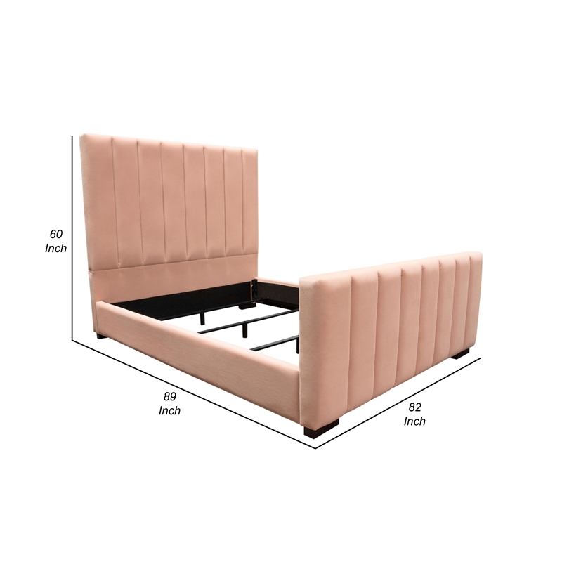 Eva King Bed- Vertical Channel Tufted Blush Pink Velvet Upholstery