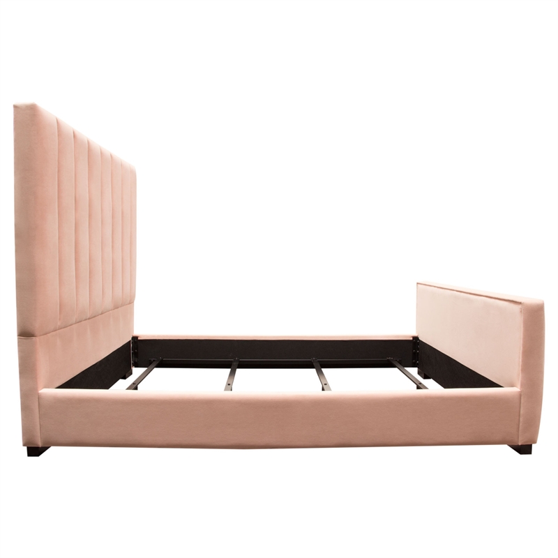 Eva King Bed- Vertical Channel Tufted Blush Pink Velvet Upholstery