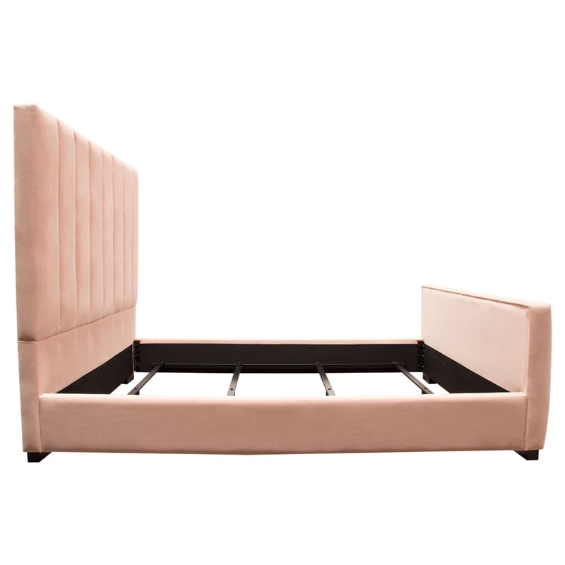Eva King Bed- Vertical Channel Tufted Blush Pink Velvet Upholstery