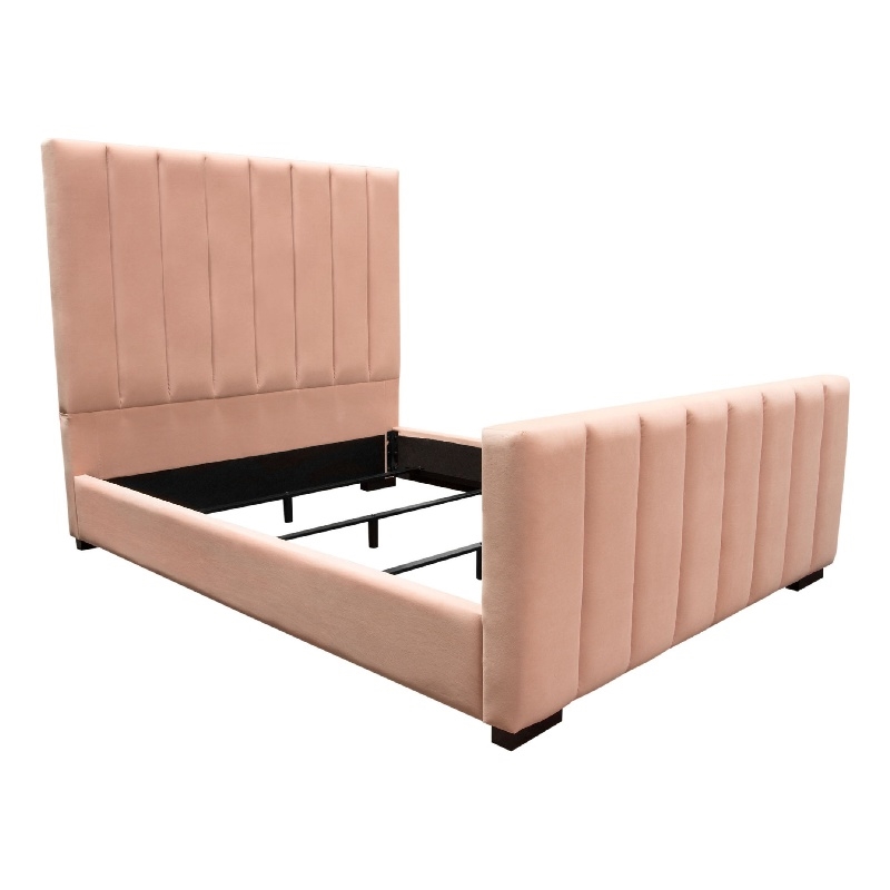 Eva King Bed- Vertical Channel Tufted Blush Pink Velvet Upholstery
