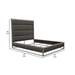 Chek Queen Size Bed- Gray Faux Leather Upholstery w Silver Metal Frame