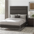 Chek Queen Size Bed- Gray Faux Leather Upholstery w Silver Metal Frame