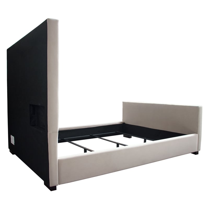 Eva Queen Bed- Vertical Channel Tufted Light Gray Velvet Upholstery
