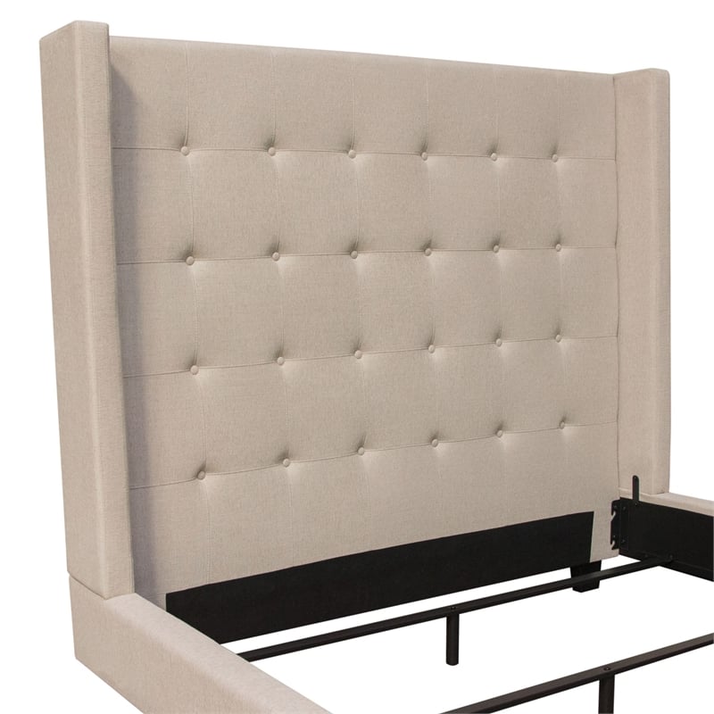 Seny Queen Size Bed- Button Tufted Wingback- Sand Brown Upholstery