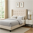 Seny Queen Size Bed- Button Tufted Wingback- Sand Brown Upholstery