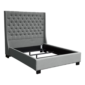 Zoa King Size Bed in Dark Gray Linen Upholstery- Wingback Headboard