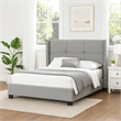 Bea Queen Size Bed with Storage Footboard- Gray Faux Linen Upholstery