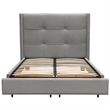 Bea Queen Size Bed with Storage Footboard- Gray Faux Linen Upholstery