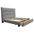 Bea Queen Size Bed with Storage Footboard- Gray Faux Linen Upholstery