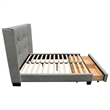 Bea Queen Size Bed with Storage Footboard- Gray Faux Linen Upholstery