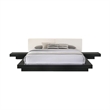 Nia Queen Size Bed- White Faux Leather- Black Low Profile Platform Bed