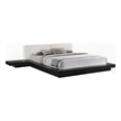 Nia Queen Size Bed- White Faux Leather- Black Low Profile Platform Bed
