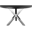 Emi 47 Inch Round Dining Table- X- Cross Metal Base- Black Wood- Silver