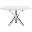 Emi 47 Inch Round Dining Table- X- Cross Brushed Steel- White Wood