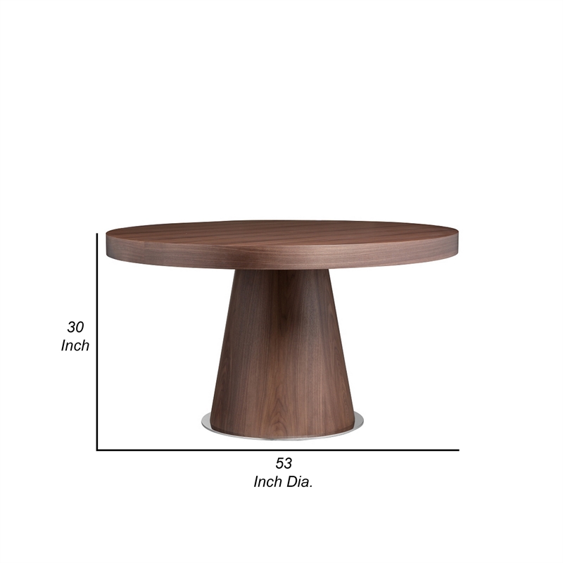 John 53 Inch Dining Table- Walnut Brown Round Wood Top- Padestal Base