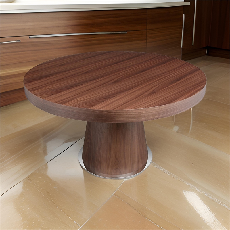 John 53 Inch Dining Table- Walnut Brown Round Wood Top- Padestal Base