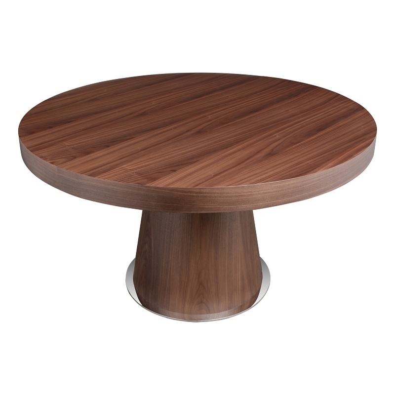 John 53 Inch Dining Table- Walnut Brown Round Wood Top- Padestal Base