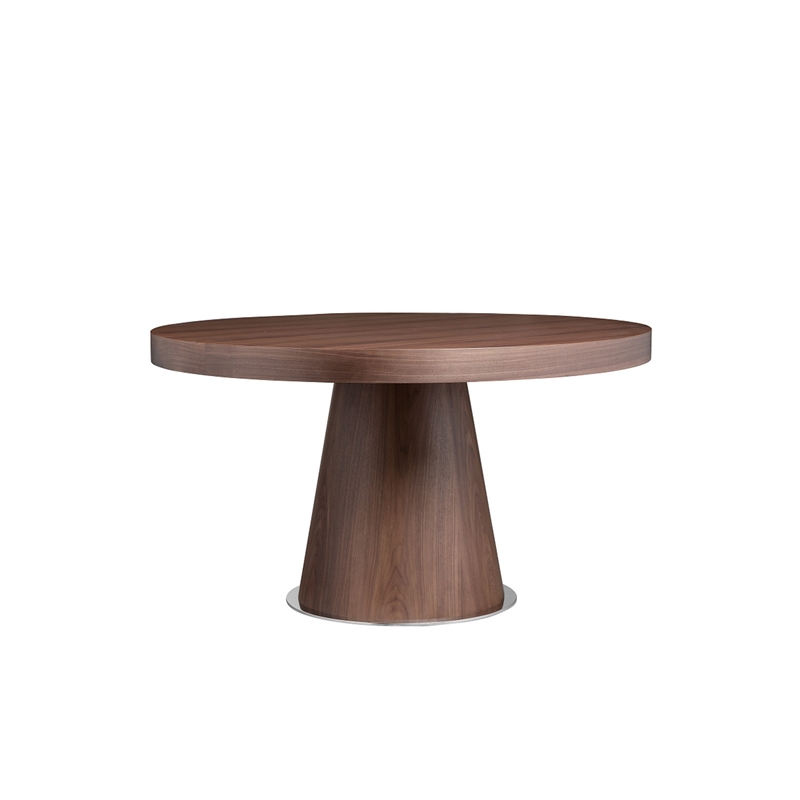 John 53 Inch Dining Table- Walnut Brown Round Wood Top- Padestal Base